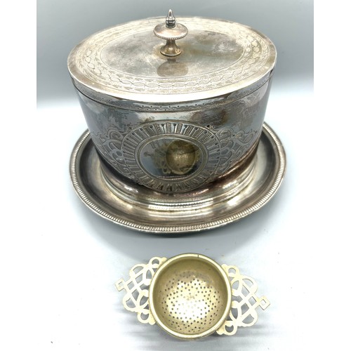 106 - Silver plated tea caddy with strainer