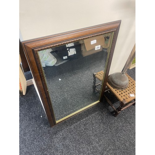 289 - Vintage foot stool, dolly plunger and a framed mirror