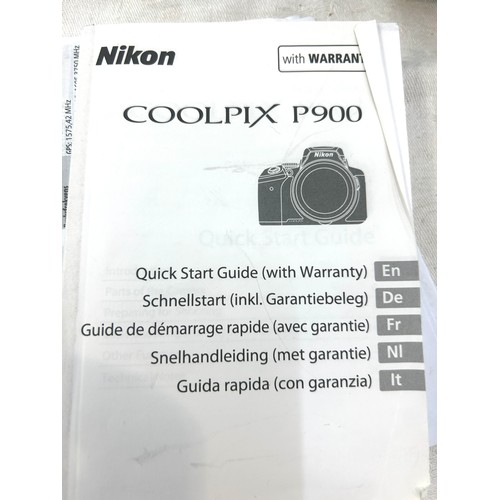 116 - Nikon Coolpix P900 black camera including battery, carry bag, charger and instruction manual, untest... 