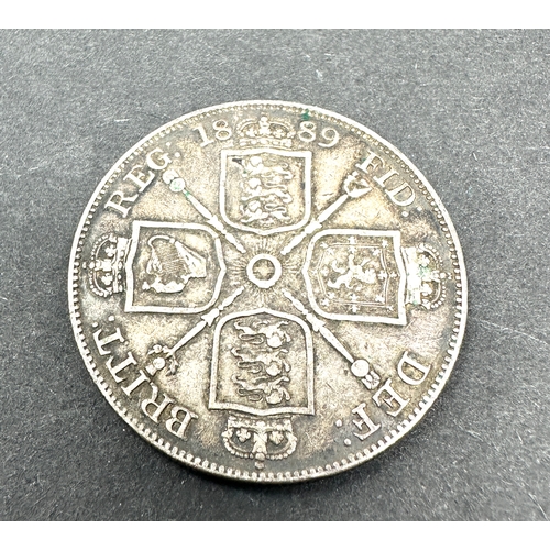 672 - Victorian 1889 silver double florin