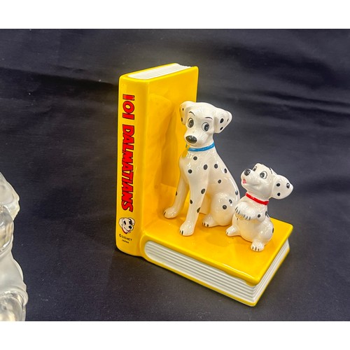 105 - Lenox Winnie the Pooh glass figure, beauty and the beast clover butter dish and a 101 dalmations boo... 