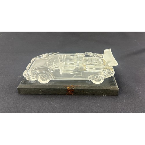 599 - Hofbauer glass Lamborghini on a wooden base Length 7 inches by 2.5 inches