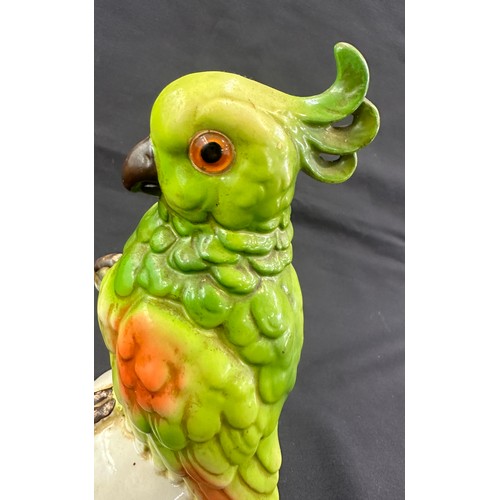 595 - Vintage oriental porcelain parrot with glass eyes 10 inches tall