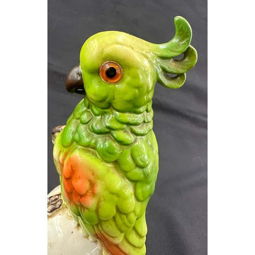 595 - Vintage oriental porcelain parrot with glass eyes 10 inches tall