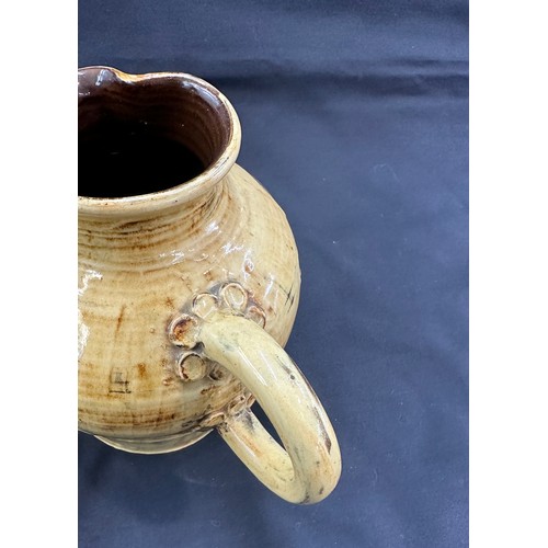 67 - Vintage Studio pottery jug Len stockley, weymouth medieval dragon design 8 inches tall