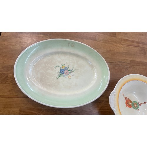 606 - Clarice cliff meat plate and a clarice cliff bowl, 16 inches long