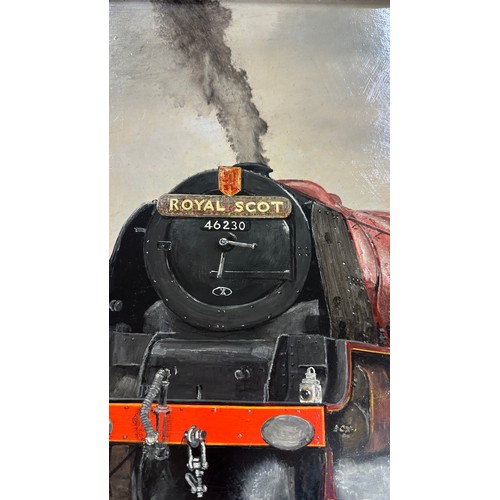 33 - Framed Royal Scot train painting signed Mike Show measures approximately 21 inches 29 inches