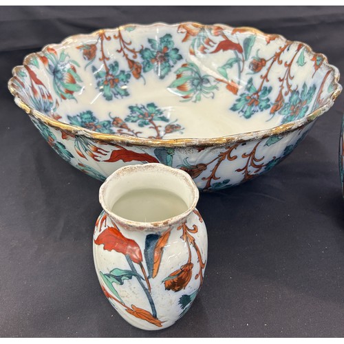 372 - Ridgways Royal semi porcelain wash bowl, jug and small jug, pattern Fantasia, circa 1876-1916