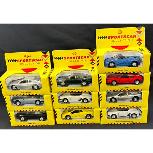 26 - Selection of 10 boxed Shell sportscars to include Lotus Elan, Ferrari 347ts, BMW 850i