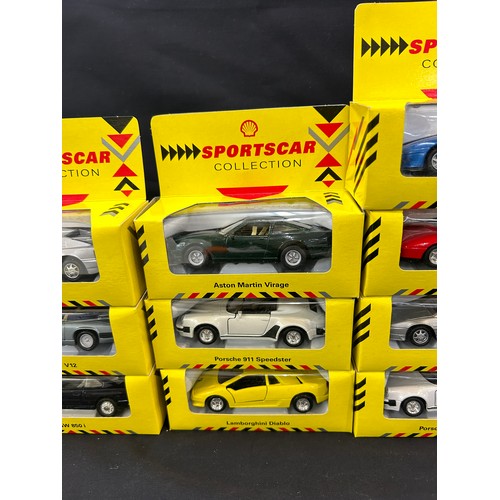 26 - Selection of 10 boxed Shell sportscars to include Lotus Elan, Ferrari 347ts, BMW 850i