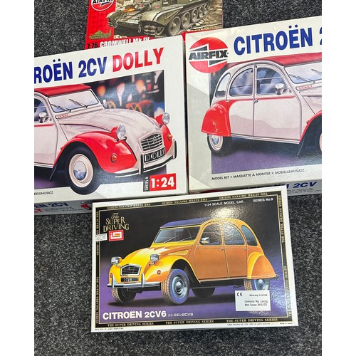 104 - Selection of Air fix and other model kits to include Imai Citroen 2cv6 super driving, Airfix Plastic... 