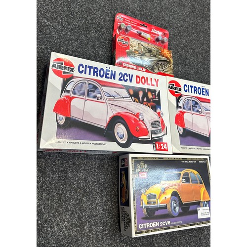 104 - Selection of Air fix and other model kits to include Imai Citroen 2cv6 super driving, Airfix Plastic... 