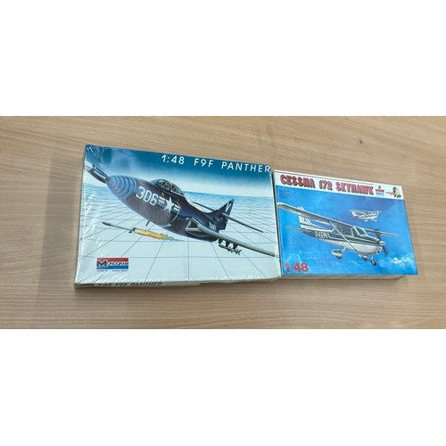 96 - Two air craft model kits one sealed ' Monogram 1:48 F9F Panther' and ' Cessna 172 Skyhawk'