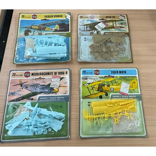 89 - Four Air fix scale model construction kits to include ' Fiesler Storch' ' Spad VII', ' Tiger moth', ... 