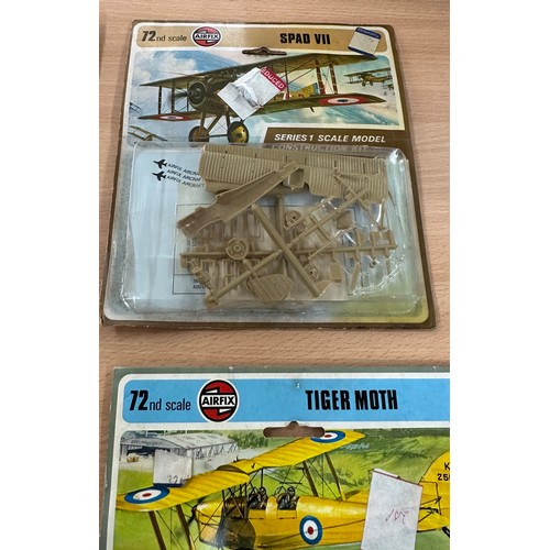 89 - Four Air fix scale model construction kits to include ' Fiesler Storch' ' Spad VII', ' Tiger moth', ... 