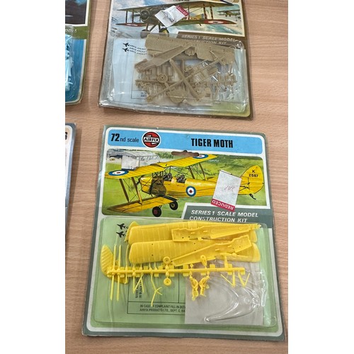 89 - Four Air fix scale model construction kits to include ' Fiesler Storch' ' Spad VII', ' Tiger moth', ... 