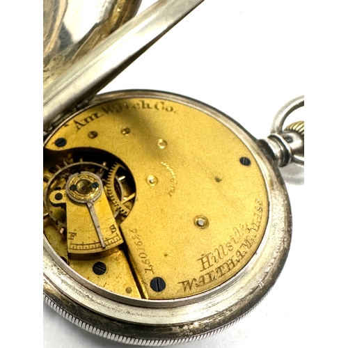 524 - antique silver full hunter waltham hillside pocket watch the watch is ticking