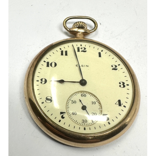 525 - Antique gold plated open face Elgin pocket watch the watch is ticking