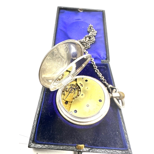 532 - Boxed antique silver full hunter pocket watch the watch is ticking