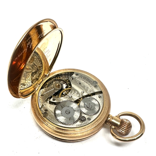 534 - Antique gold plated Full hunter waltham mass  pocket watch by fattorini & sons bradford the watch is... 