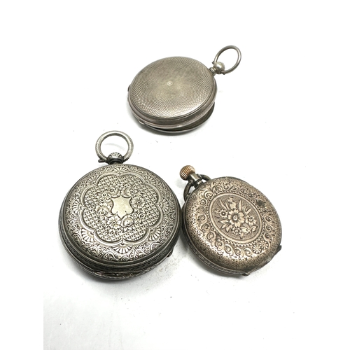 537 - 3 antique silver fob watches 1 watch ticks 2 not ticking