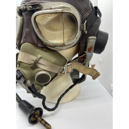 16 - Complete Original Military WW2 pattern RAF flying helmet, goggle and Oxygen mask ( mask is not WW2 d... 