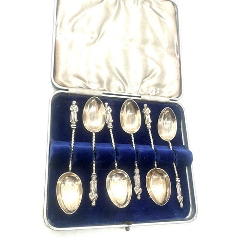 550 - Set of six antique silver apostle teaspoons in fitted case. Hallmarks Birmingham 1894. Weight 47 gra... 