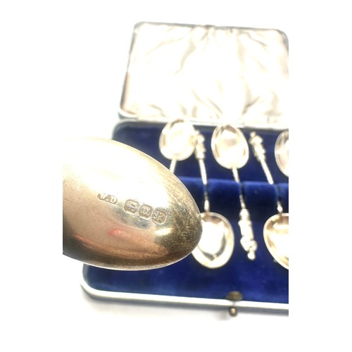 550 - Set of six antique silver apostle teaspoons in fitted case. Hallmarks Birmingham 1894. Weight 47 gra... 