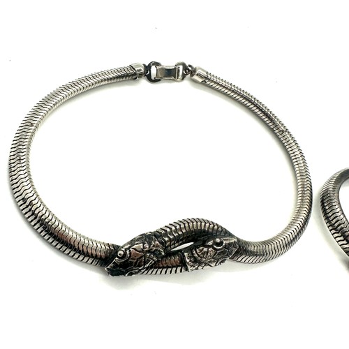 540 - Vintage white metal snake bracelet and necklace