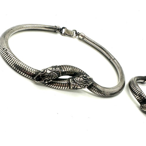 540 - Vintage white metal snake bracelet and necklace