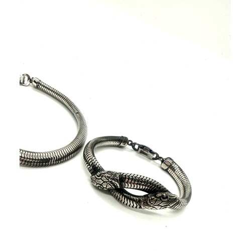 540 - Vintage white metal snake bracelet and necklace