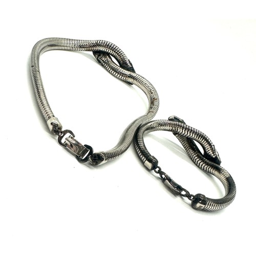 540 - Vintage white metal snake bracelet and necklace