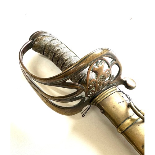 623 - British victorian 1845 pattern infantry officers sword with brass scabbard vr cypherto to blade and ... 