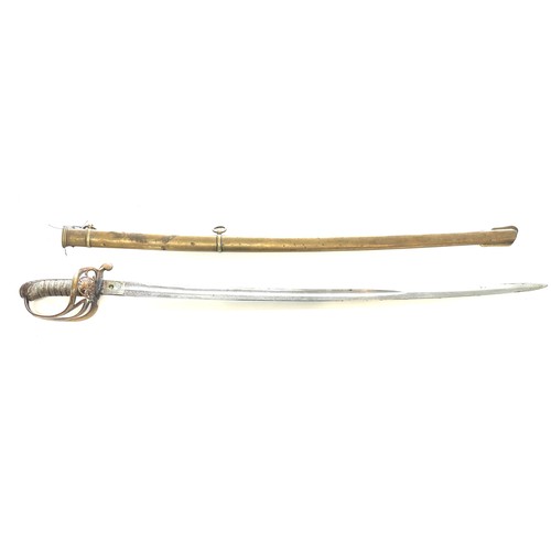 623 - British victorian 1845 pattern infantry officers sword with brass scabbard vr cypherto to blade and ... 