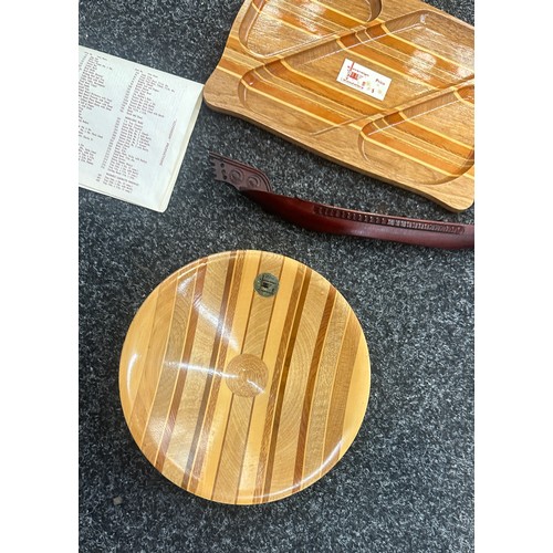 146 - Three pieces of New Zealand Wood to include bowl, boat and biscuit tray