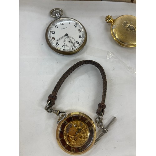 419 - Large selection of vintage and later pocket watches includes Cyma Military pocket watch, Thomas Russ... 