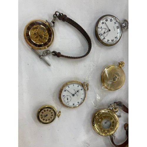 419 - Large selection of vintage and later pocket watches includes Cyma Military pocket watch, Thomas Russ... 