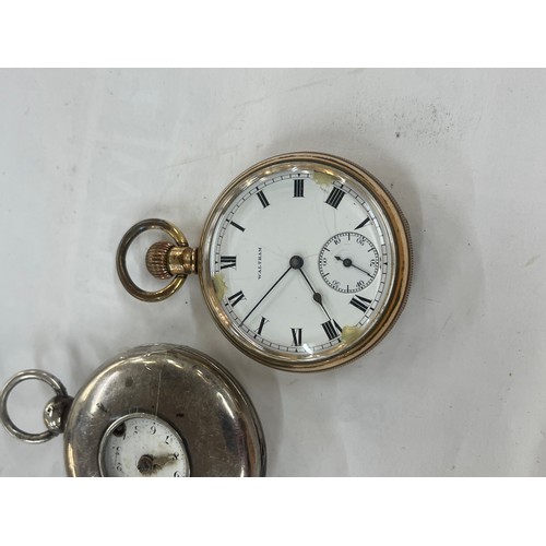 421 - Waltham gold plated pocket watch and a silver pocket watch, untested