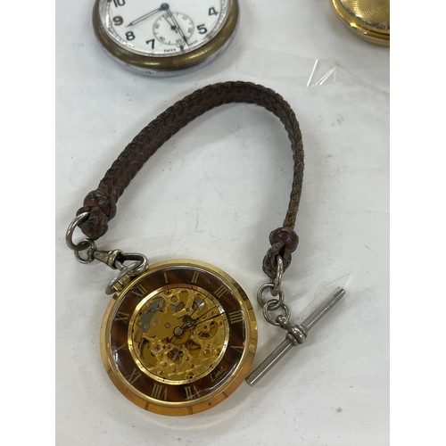 419 - Large selection of vintage and later pocket watches includes Cyma Military pocket watch, Thomas Russ... 