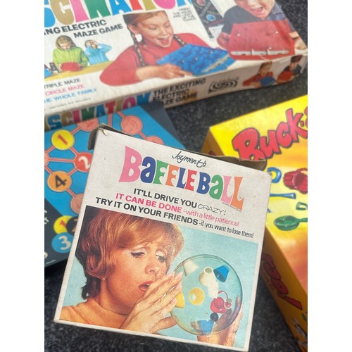 219 - Selection of vintage classic games to include ' Joyments Baffle Ball', ' Vintage 1970's Buck-A-Roo B... 