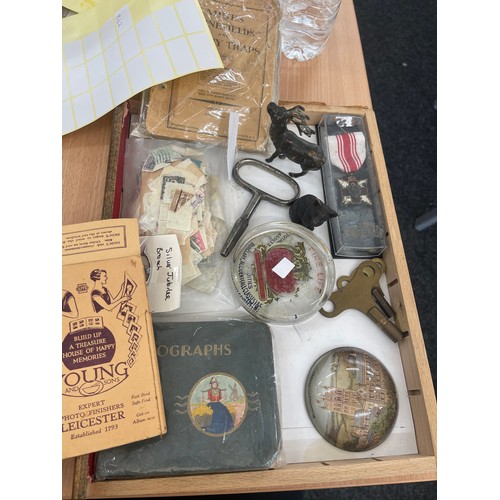 570 - Selection of collectables includes keys, autograph book etc