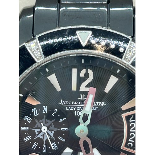 373 - Jaeger Le Coultre Master Compressor Diving GMT Lady ceramic and diamond wristwatch, Self winding aut... 