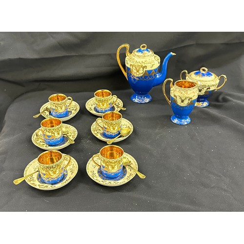 618 - A 6 piece hand painted coffee set ' Genuine Samurai China' with spoons