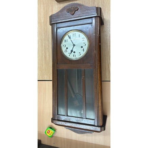 199 - Walnut Edwardian wall clock overall length 32 inches