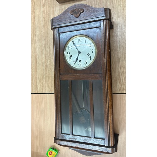 199 - Walnut Edwardian wall clock overall length 32 inches