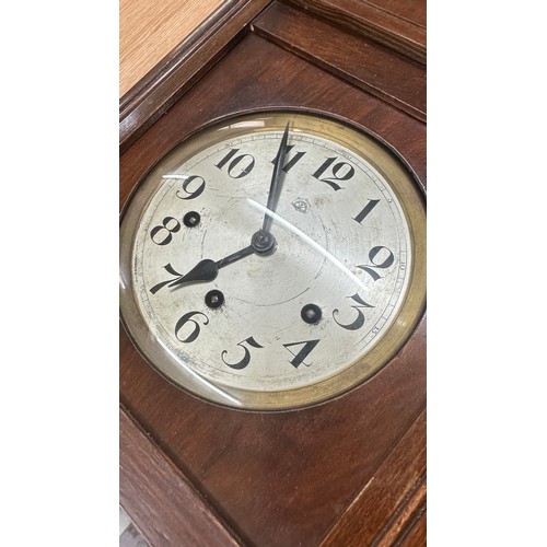 199 - Walnut Edwardian wall clock overall length 32 inches