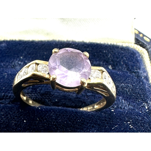 89 - 9ct gold amethyst & diamond  ring weight 2.1g