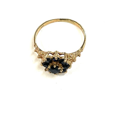 513 - Ladies hallmarked 9ct gold and sapphire ring, ring size O, approximate overall weight 2.1g