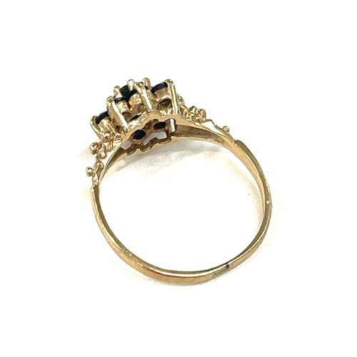 513 - Ladies hallmarked 9ct gold and sapphire ring, ring size O, approximate overall weight 2.1g