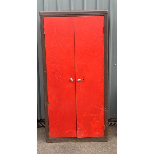 100Y - two door red metal cupboard